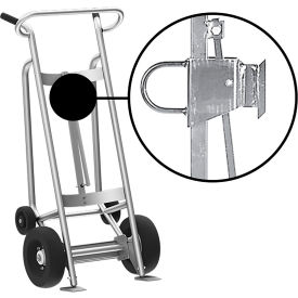 Hand Truck with Hand Brake For Fiber Drums, Pneumatic & Rear Poly Wheels, Silver