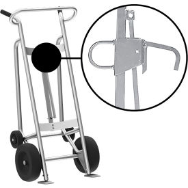 Hand Truck For Steel/Plastic Locking Cover Drums, Pneumatic & Rear Poly Wheels, Silver