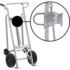 Hand Truck For Fiber Drums, Pneumatic & Rear Poly Wheels, Silver