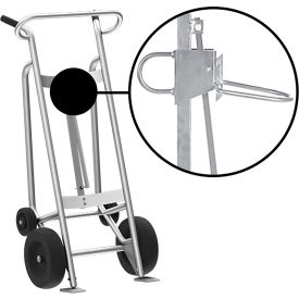 Hand Truck For Plastic Drums, Pneumatic & Rear Poly Wheels, Silver