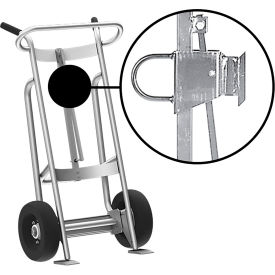 Hand Truck with Hand Brake For Fiber Drums, Pneumatic Wheels, Silver