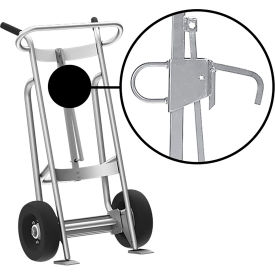 Hand Truck with Hand Brake For Steel Locking Cover Drums, Pneumatic Wheels, Silver