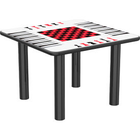 42" Square Dura-Edge Steel Leg Laminate Table with Game Top, Black