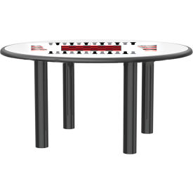 48" Round Dura-Edge Steel Leg Laminate Table with Game Top, Black