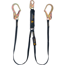 Arc Flash Shock Absorbing Lanyard, Fixed, Dual Leg, Steel Rebar Hook