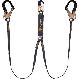 Arc Flash Shock Absorbing Lanyard, Fixed, Dual Leg, Aluminum Rebar Hook, 6'L