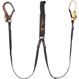 Arc Flash Shock Absorbing Lanyard, Fixed, Dual Leg, Steel Rebar Hook & Web Loop, 6'L