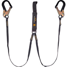 Arc Flash Shock Absorbing Lanyard, Fixed, Dual Leg, Aluminum Rebar Hook & Web Loop, 6'L