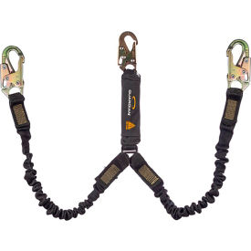 Guardian Arc Flash Shock Absorbing Lanyard, Stretch, Dual Leg, Steel Snap Hook, 6'L