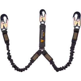 Arc Flash Shock Absorbing Lanyard, Stretch, Dual Leg, Aluminum Snap Hook, 6'L