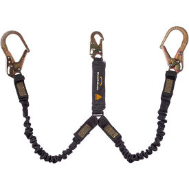 Guardian Arc Flash Shock Absorbing Lanyard, Stretch, Dual Leg, Steel Rebar Hook, 6'L