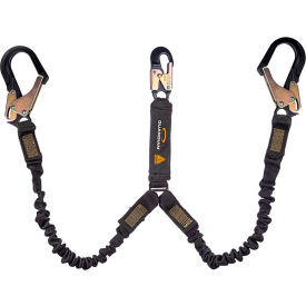 Arc Flash Shock Absorbing Lanyard, Stretch, Dual Leg, Aluminum Rebar Hook, 6'L