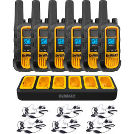 Heavy-Duty Jobsite FRS Walkie Talkie w/ Gang Charger & Headsets, 2 Watt, Yellow/Black, 6/Pack