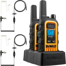 Heavy-Duty Jobsite FRS Walkie Talkie with Headsets, 1 Watt, 22 Channels, Yellow/Black, 2/Pack