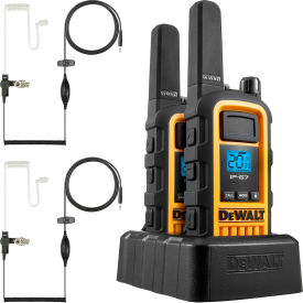 Heavy-Duty Jobsite FRS Walkie Talkie with Headsets, 2 Watt, 22 Channels, Yellow/Black, 2/Pack