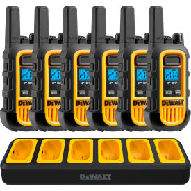 Heavy-Duty Jobsite FRS Walkie Talkie w/ Gang Charger, 1 Watt, 22 Channels, Yellow/Black, 6/Pk