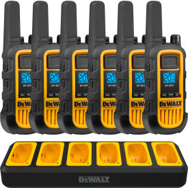 Heavy-Duty Jobsite FRS Walkie Talkie with Gang Charger, 2 Watt, 22 Channels, Yellow/Black, 6 Pack