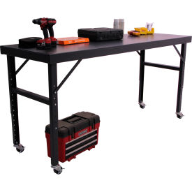 Mobile Adjustable Height Workbench, 96 x 34", Steel Square Edge