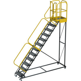 ProLine 12 Step Extra Heavy Duty Rolling Safety Ladder, Serrated, 1000 lb. Capacity