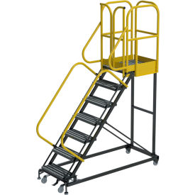 ProLine 7 Step Extra Heavy Duty Rolling Safety Ladder, Serrated, 1000 lb. Capacity
