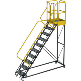 ProLine 10 Step Extra Heavy Duty Rolling Safety Ladder, Serrated, 1000 lb. Capacity