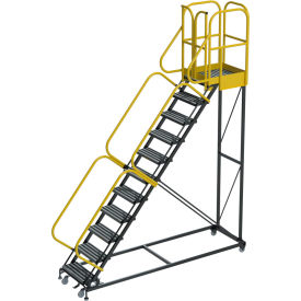 ProLine 11 Step Extra Heavy Duty Rolling Safety Ladder, Serrated, 1000 lb. Capacity