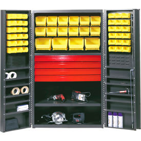 Deep Door Drawer Storage Cabinet, 58 Bins, All-Welded, 36"W x 24"D x 72"H, Gray