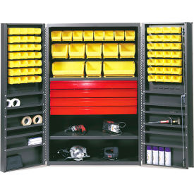 Deep Door Drawer Storage Cabinet, 72 Bins, All-Welded, 48"W x 24"D x 72"H, Gray