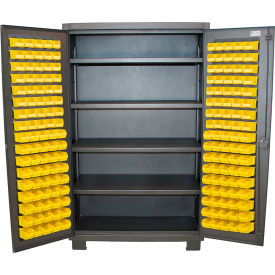 Flush Door Heavy Duty Storage Cabinet, 128 Bins, All-Welded, 60"W x 24"D x 78"H, Gray