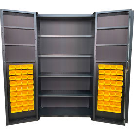 Deep Door Storage Bin Cabinet, 72 Bins, All-Welded, 48"W x 24"D x 84"H, Gray