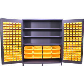 Flush Door Storage Bin Cabinet, 204 Bins, All-Welded, 72"W x 24"D x 84"H, Gray