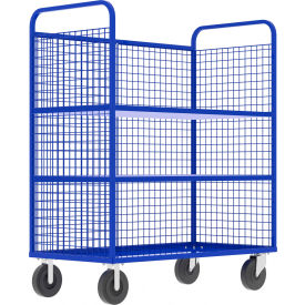 3-Sided Stock Picking Cage Cart, 2 Adj. Shelves, 57"L x 30"W, 1600 lb. Cap., Blue