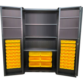 Deep Door Storage Bin Cabinet, 78 Bins, All-Welded, 48"W x 24"D x 84"H, Gray