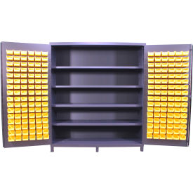 Flush Door Storage Bin Cabinet, 192 Bins, All-Welded, 72"W x 24"D x 84"H, Gray