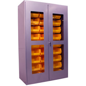Clear-View Storage Bin Cabinet, 18 Bins, All-Welded, 36"W x 24"D x 78"H, Gray