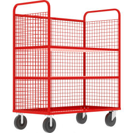 3-Sided Stock Picking Cage Cart, 2 Adjustable Shelves, 57"L x 30"W, 1600 lb. Capacity, Red