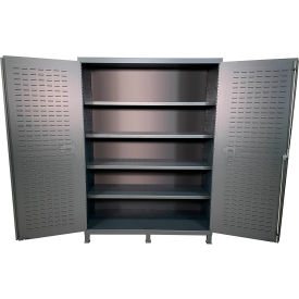 Flush Door Storage Bin Cabinet, All-Welded, 60"W x 24"D x 84"H, Gray
