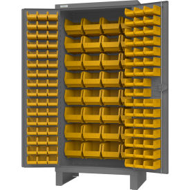 Heavy Duty Bin Storage Cabinet, 126 Bins, All-Welded, 36"W x 24"D x 78"H, Gray