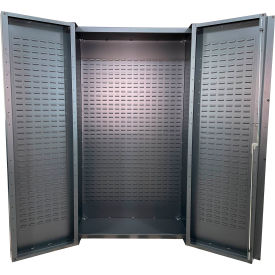 Deep Door Storage Bin Cabinet, Fully Louvered, All-Welded, 48"W x 24"D x 84"H, Gray