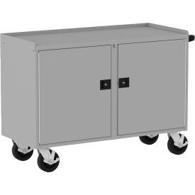 Mobile Workbench with 4 Shelves & 2 Doors, 52"W x 21"D, Silver/Black