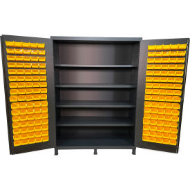 Flush Door Storage Bin Cabinet, 160 Bins, All-Welded, 60"W x 24"D x 84"H, Gray