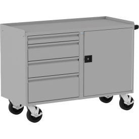 Mobile Workbench with 4 Drawers & 1 Door, 52"W x 21"D, Silver/Black