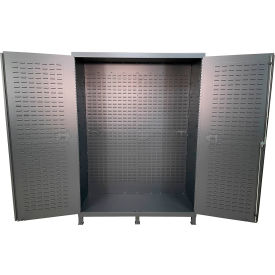 Flush Door Storage Bin Cabinet, Fully Louvered, All-Welded, 60"W x 24"D x 84"H, Gray