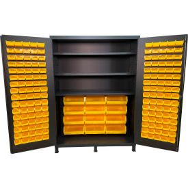 Flush Door Storage Bin Cabinet, 172 Bins, All-Welded, 60"W x 24"D x 84"H, Gray