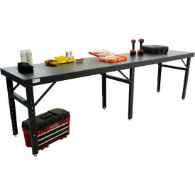 120 x 48 Adjustable Height Workbench, Square Tube Leg, Steel Square Edge, Gray
