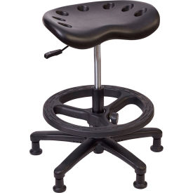 Polyurethane Tractor Stool with Casters, Black Seat/Black Base
