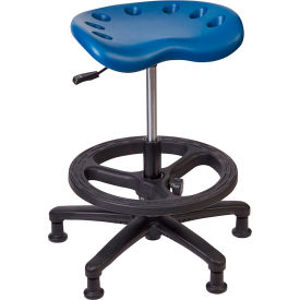 Polyurethane Tractor Stool with Casters, Blue Seat/Black Base