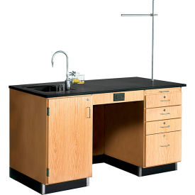 Kinectic Instructor Desk with Sink, Epoxy Resin Top & Left Hinge Door, Oak Red