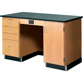 Kinectic Instructor Desk with Epoxy Resin Top & Right Hinge Door, Oak Red
