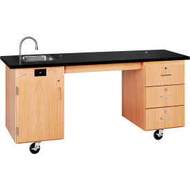 Kinectic ADA Mobile Lab Station with Sink & Chemguard Top, Oak Red